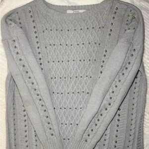 GUESS Light Gray Studded Cable-Knit Sweater